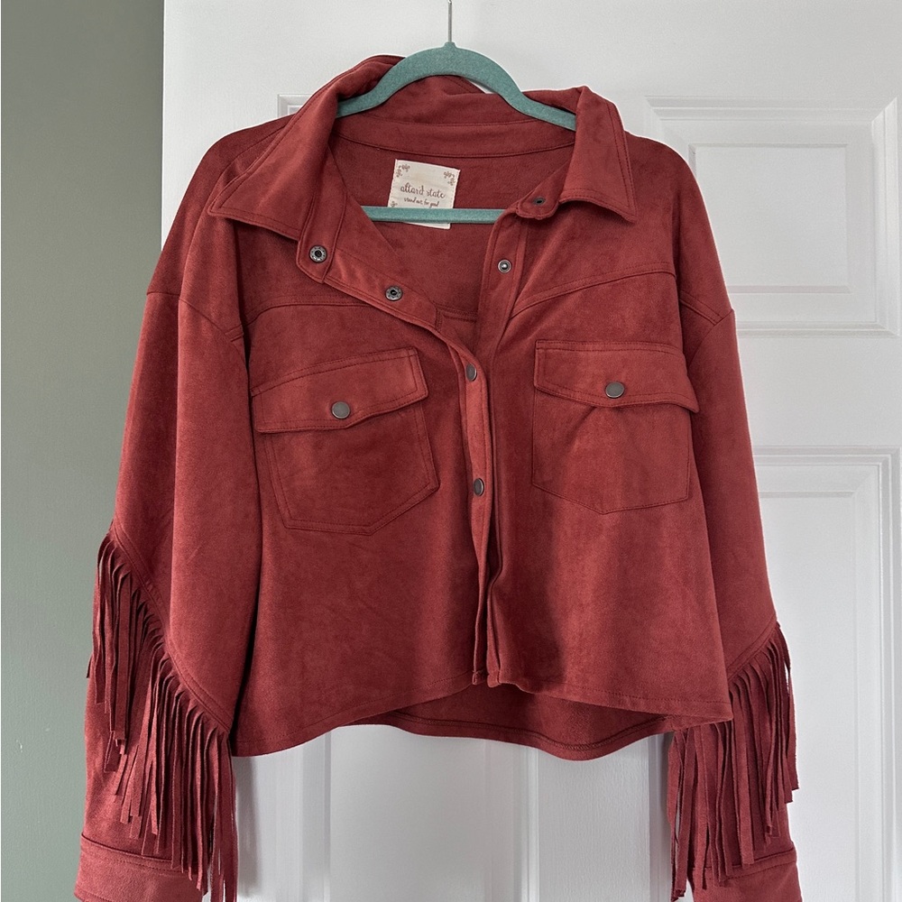Altar'd State Red Utility Jacket with Fringe